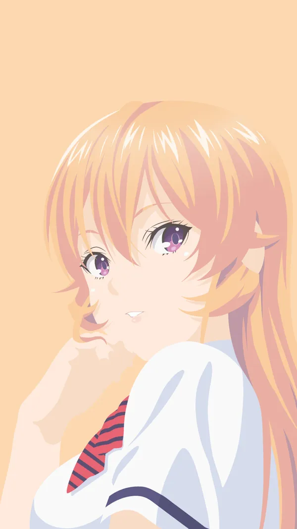 Drawing of a girl with long blond hair and purple eyes