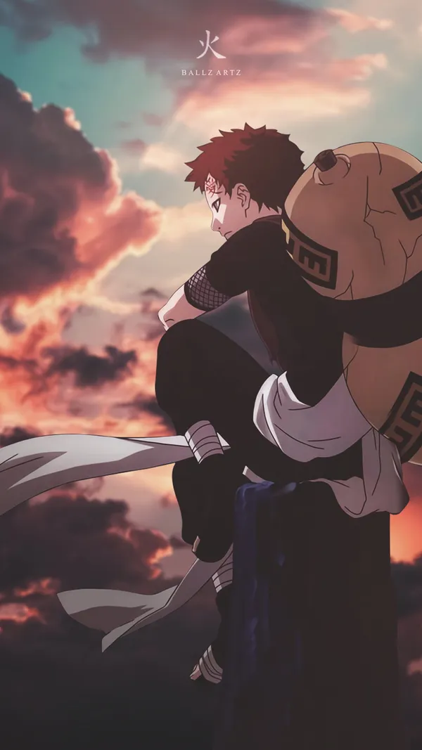 Gaara of the Desert sits on a rock in the twilight