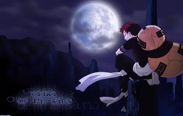 Gaara of the Sand sits on a rock in the desert