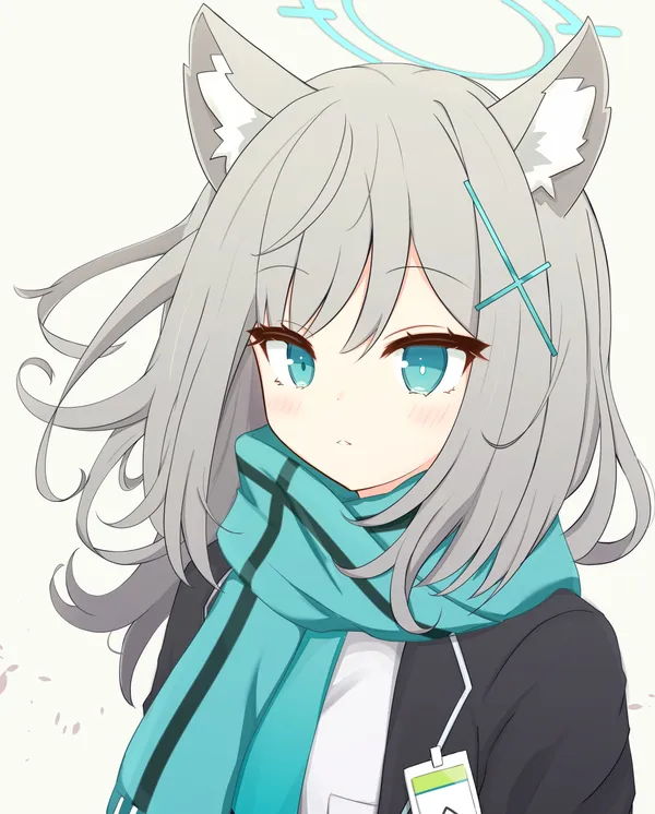 Girl with cat ears and a long gray hair is shown