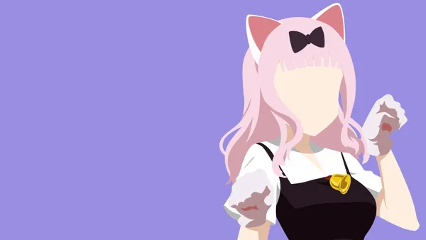 Girl with cat ears and pink hair on a purple background