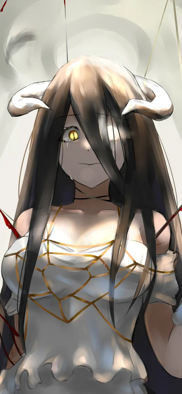 Girl with horns and golden eyes crying blood