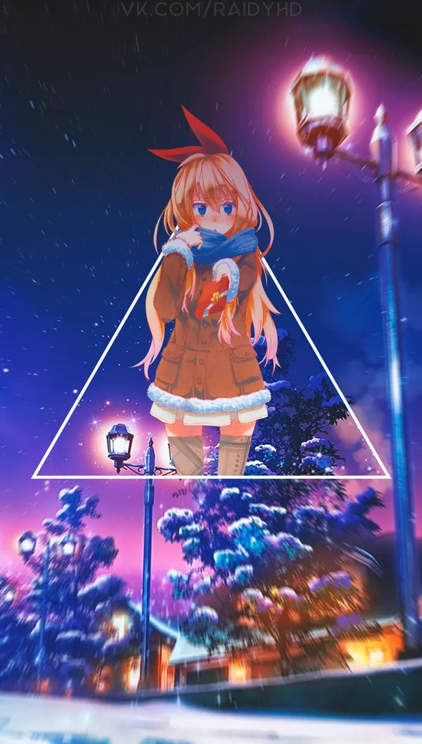 Girl with long blond hair and blue eyes in a winter setting