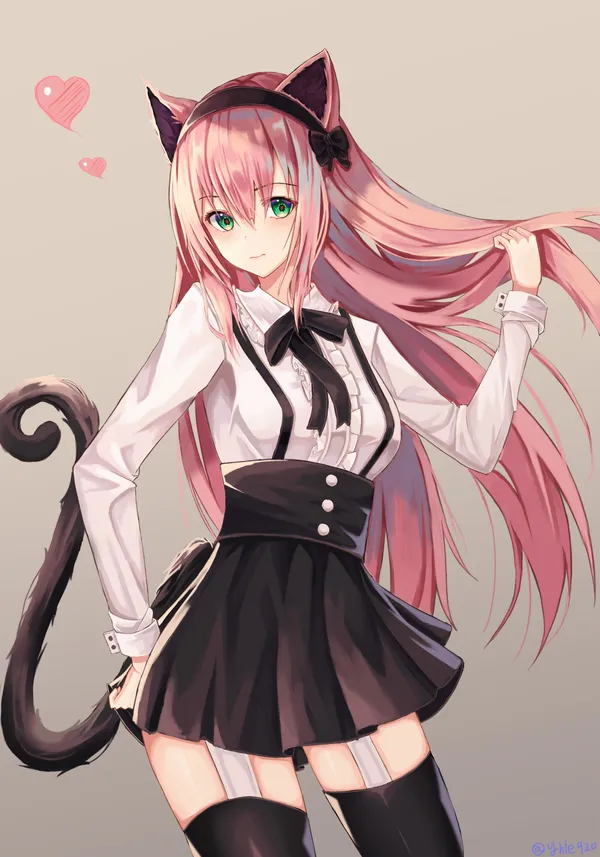 Girl with pink hair and cat ears is depicted in an anime style