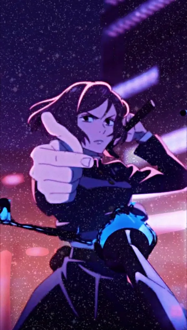 Girl with short brown hair is pointing at the viewer