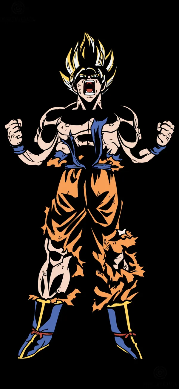 Goku, a character from Dragon Ball Z, is powering up