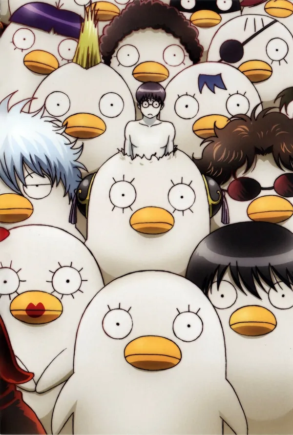 Group of cartoon characters that are mostly white and have beaks