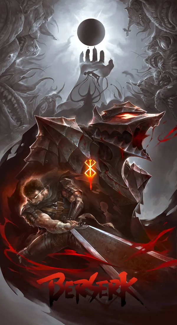 Guts, the Black Swordsman, with the Berserker Armor and the Moonlight Boy