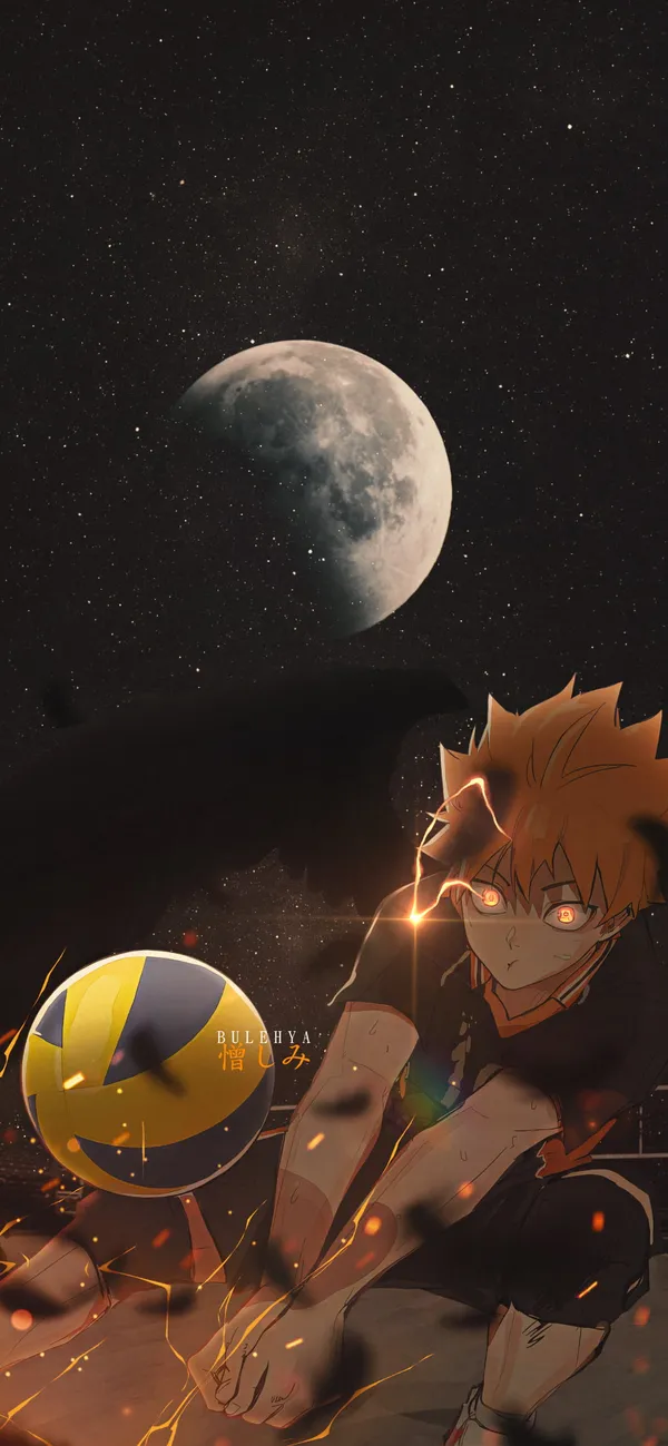 Hinata Shoyo from Haikyuu about to hit a volleyball