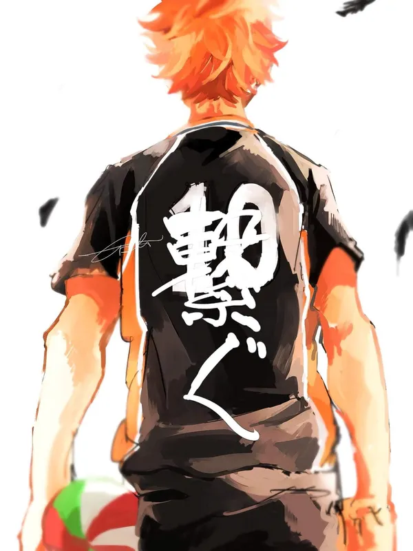 Hinata Shoyo from Haikyuu!! wearing his team jersey