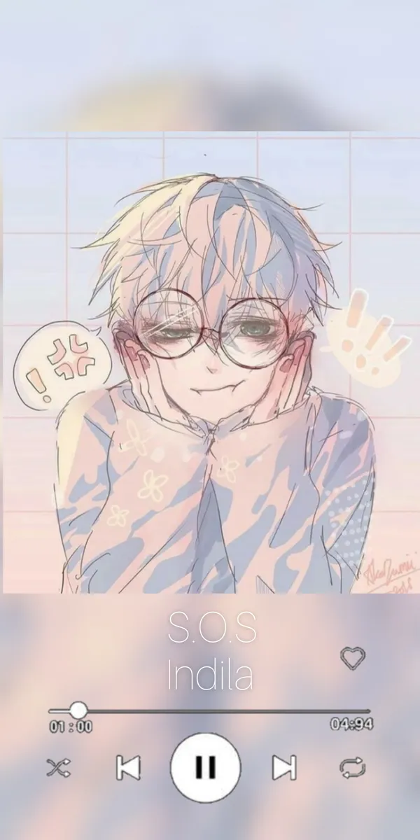 Illustration of a boy with glasses over a music player