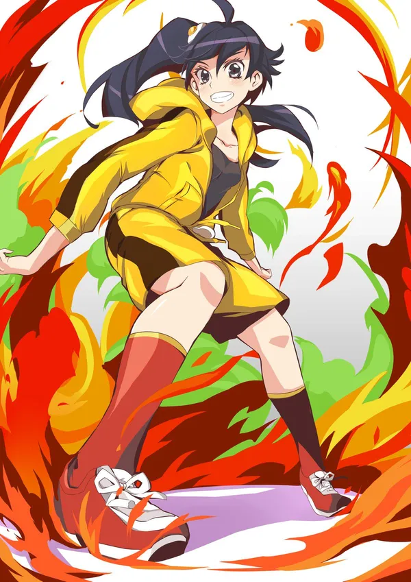 Illustration of a girl with long black hair, yellow sweatshirt, and orange socks