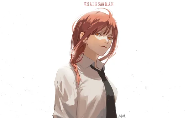 Illustration of a girl with orange hair and eyes from the anime Chainsaw Man