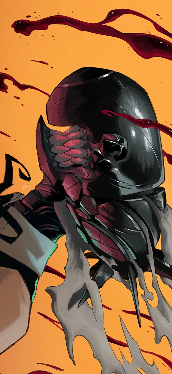 Illustration of a person wearing a black and red helmet