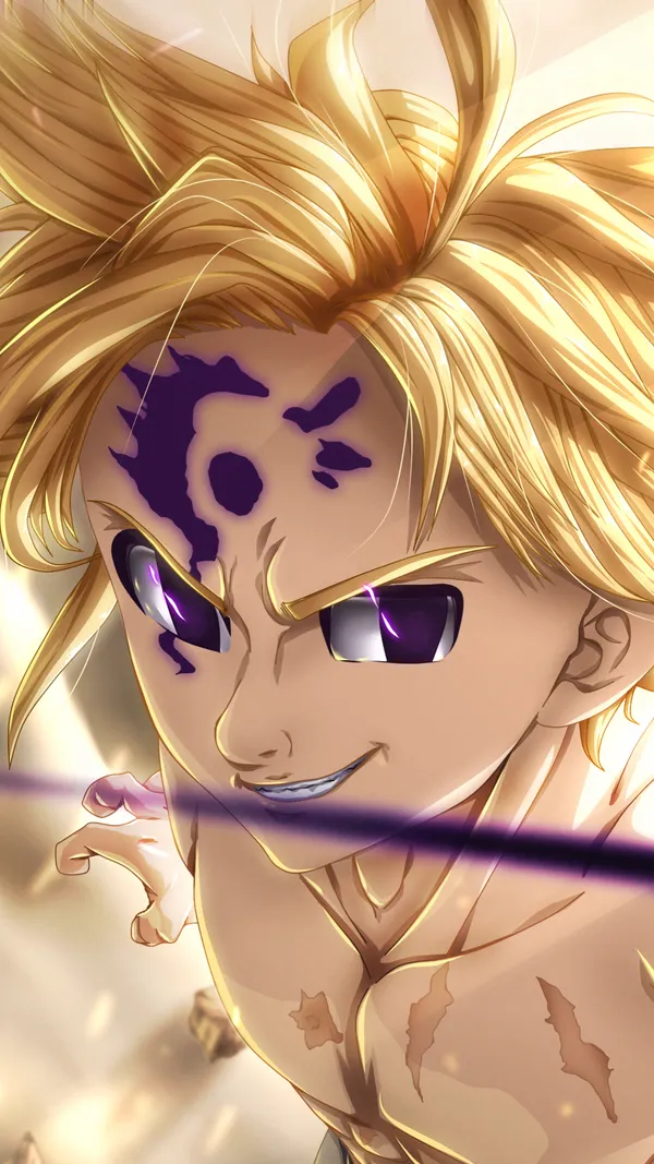 Illustration of a young man with blond hair and purple eyes
