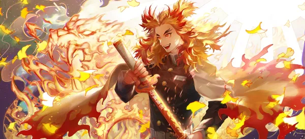 Illustration of Kyojiro Rengoku from the anime series "Kimetsu no Yaiba"