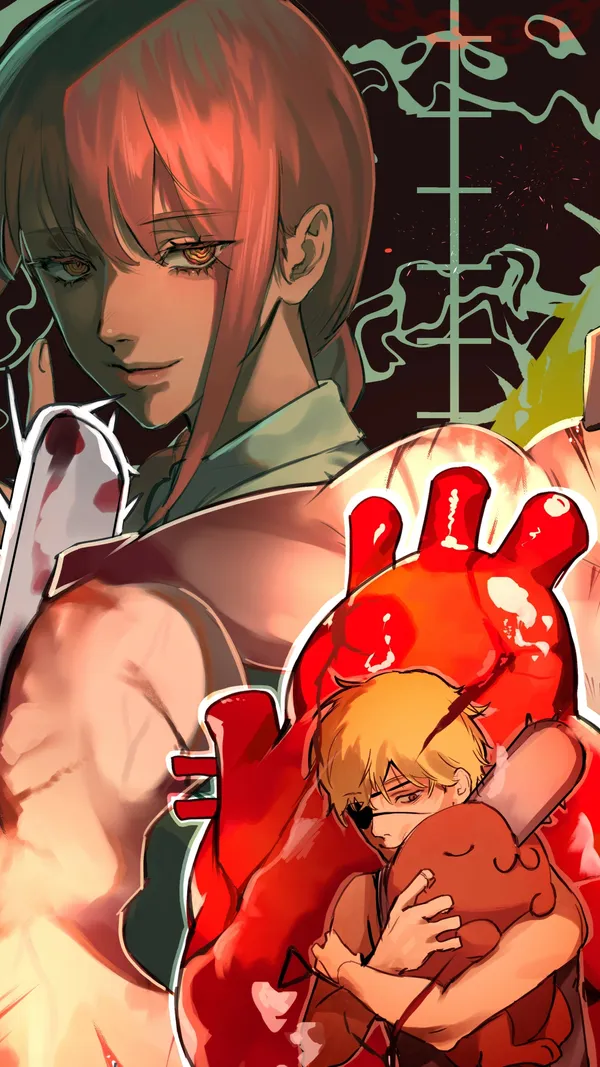Illustration of two characters from the anime series "Chainsaw Man."