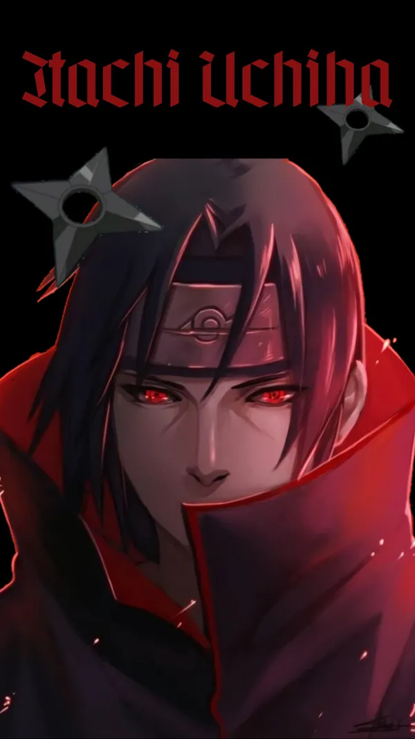 Itachi Uchiha, a character from the anime Naruto, with his Mangekyo Sharingan activated
