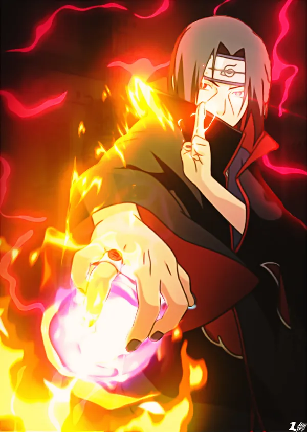 Itachi Uchiha from the anime Naruto is using Amaterasu
