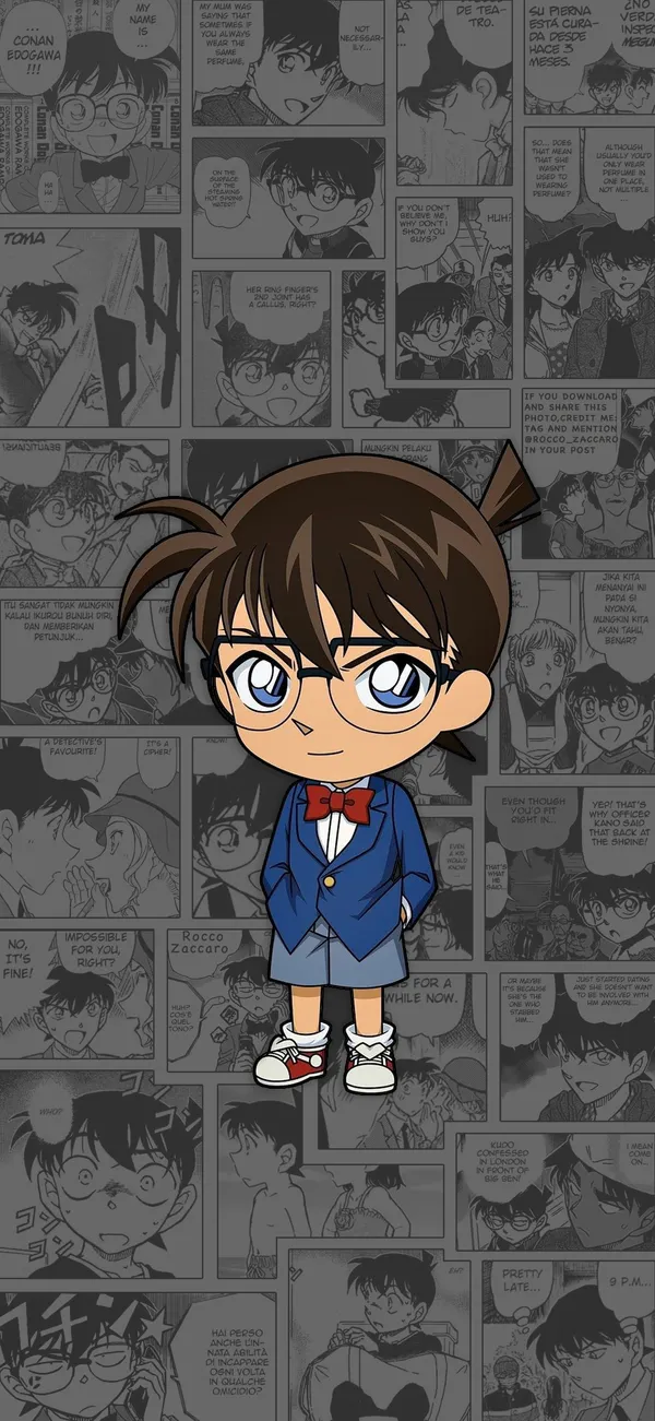 It's a drawing of Shinichi Kudo from the manga series Detective Conan