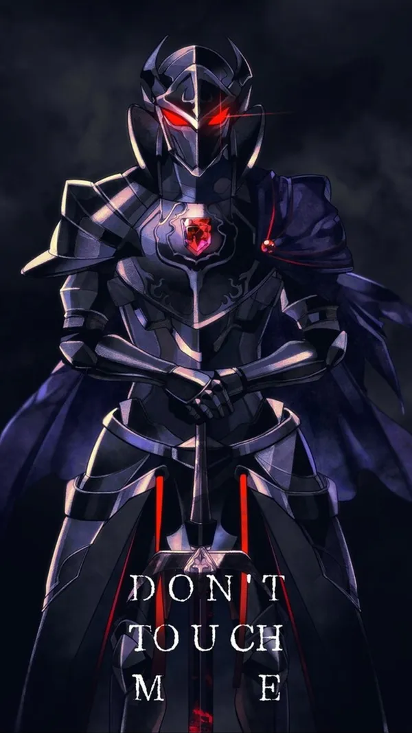 Knight in black armor with glowing red eyes and a red crystal on his chest