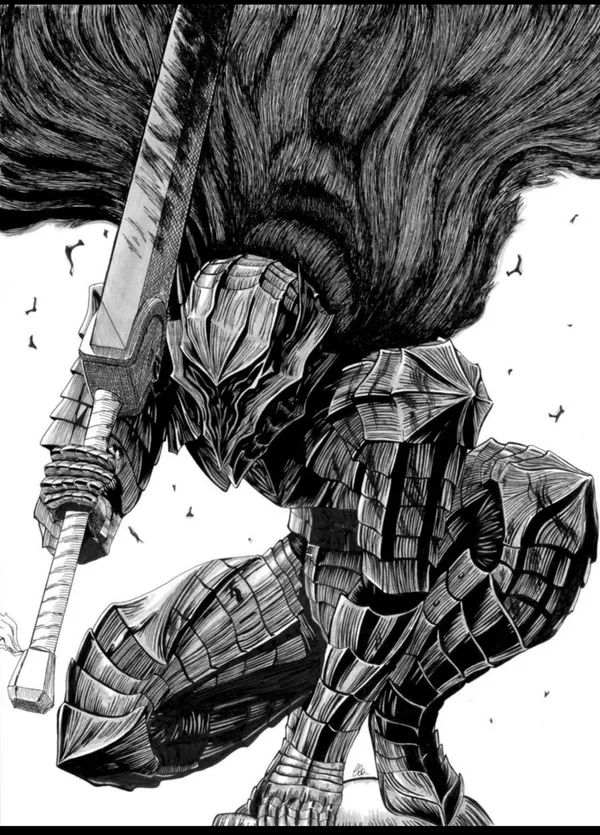 Man in a suit of armor is holding a large sword
