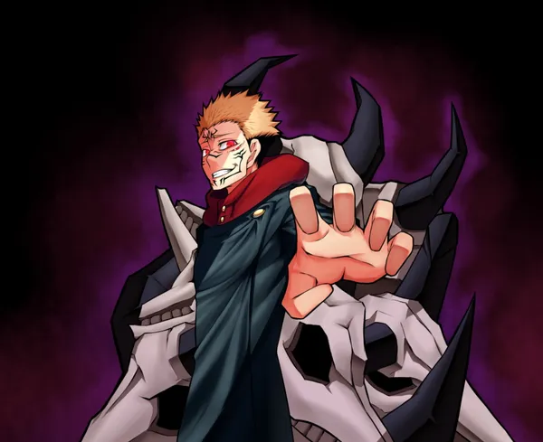 Man with red eyes and a red mark on his face is reaching out