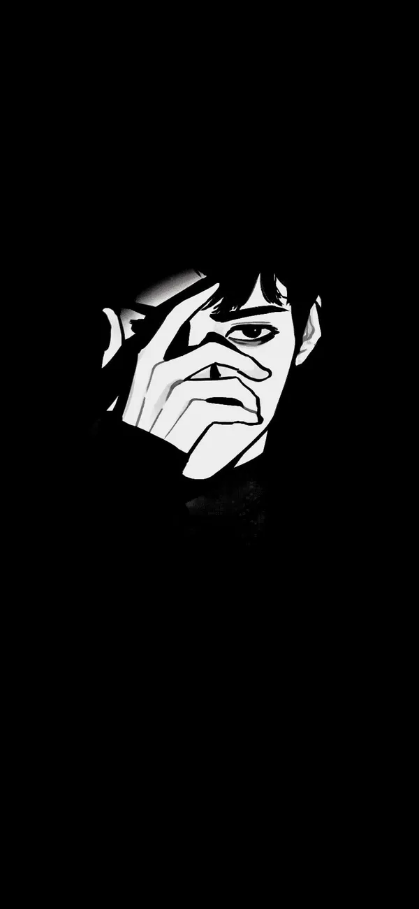 Manga-style drawing of a person's face emerging from the darkness