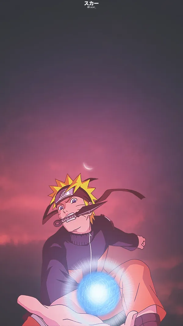 Naruto Uzumaki from the anime Naruto is preparing his signature move, the Rasengan