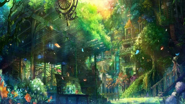 Overgrown ruin in the middle of a lush jungle