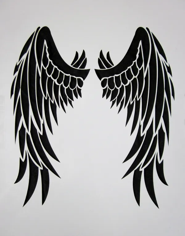 Pair of black wings spread out on a white background