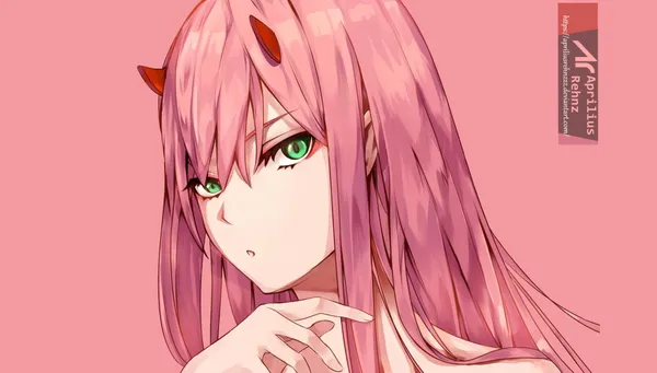 Photo of a girl with pink hair and green eyes