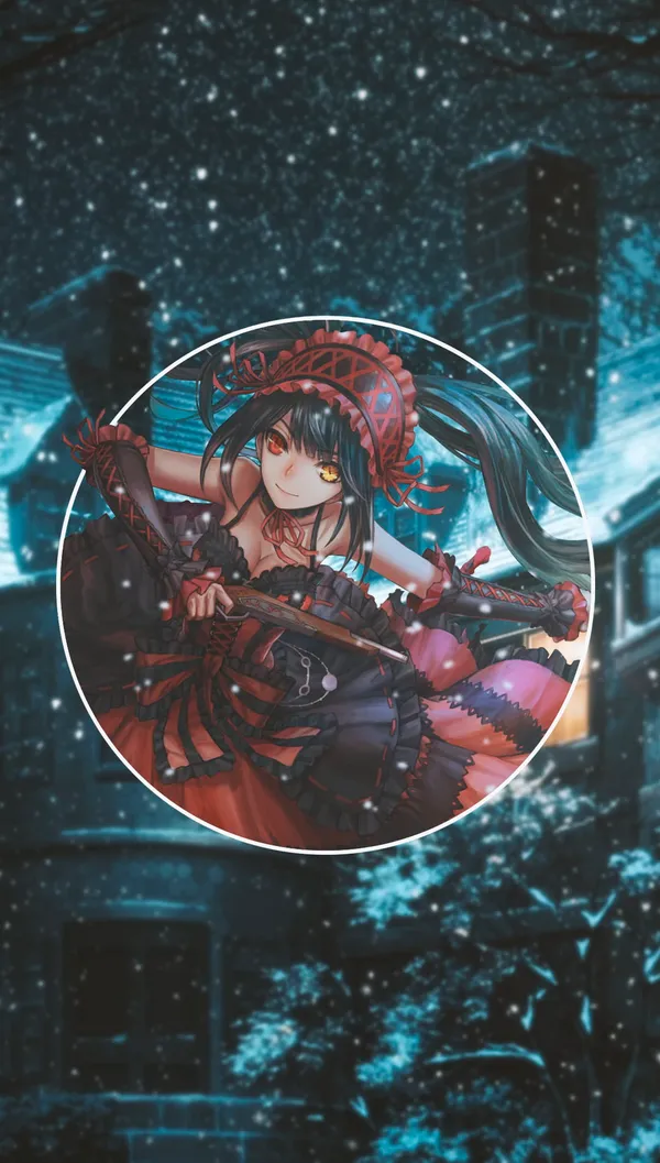 Photo of an anime girl in a red and black dress holding a gun