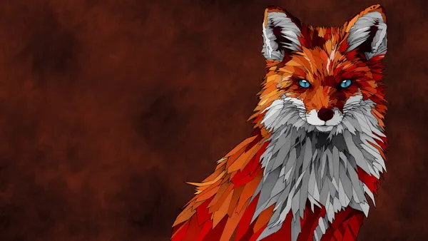 Red fox with blue eyes on a dark brown background
