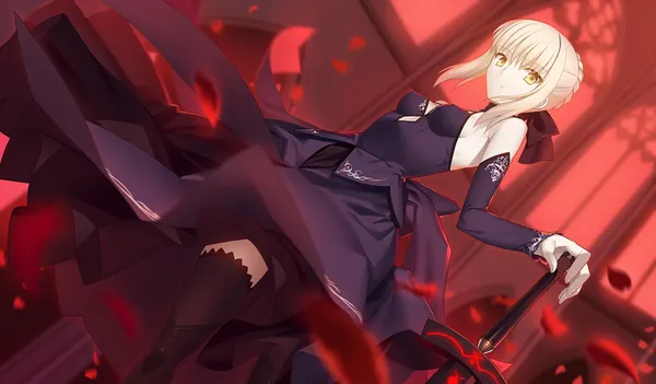 Saber from Fate/stay night in a purple dress