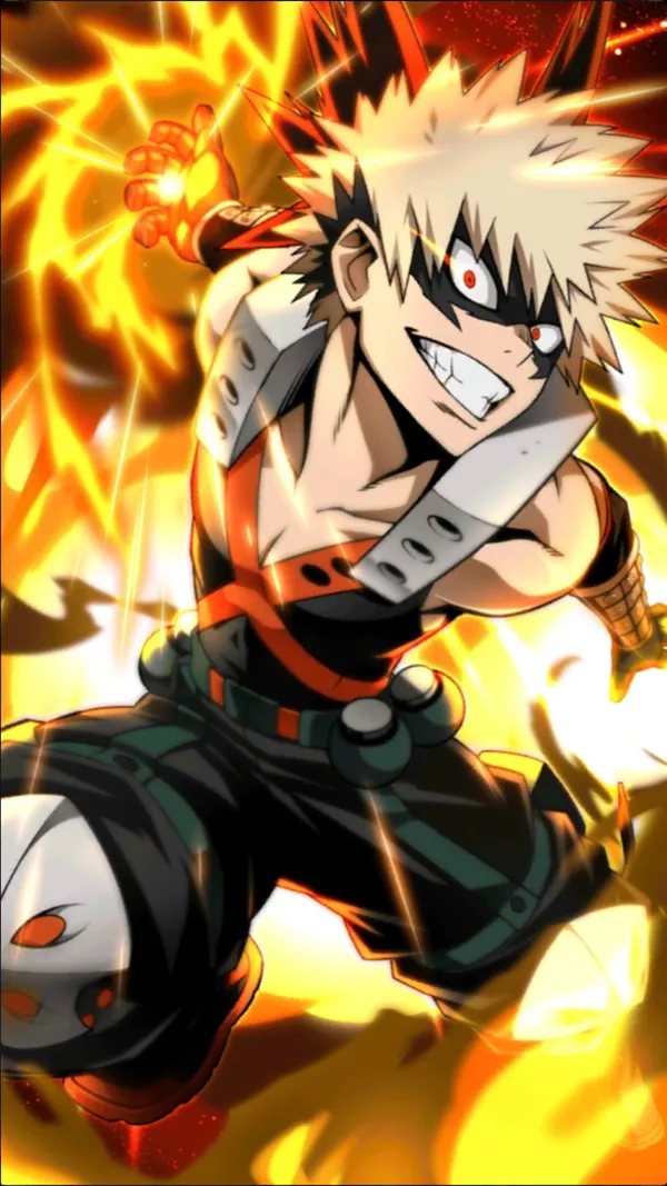 The image contains an anime character with spiky blond hair and red eyes