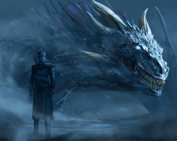 The Night King is standing in front of a white dragon