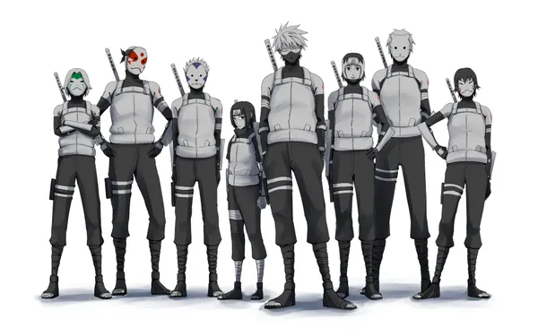 The seven swordsmen of the mist in a black and white photo