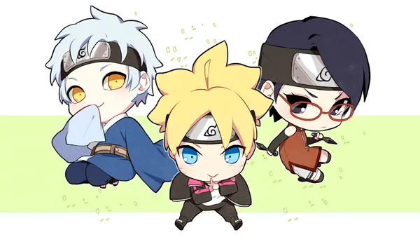 Three chibi characters from the anime Boruto