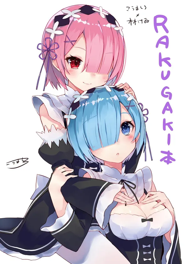 Two anime girls with pink and blue hair