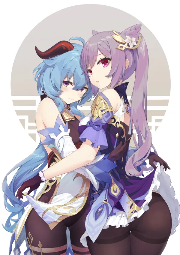Two anime girls with purple and blue hair