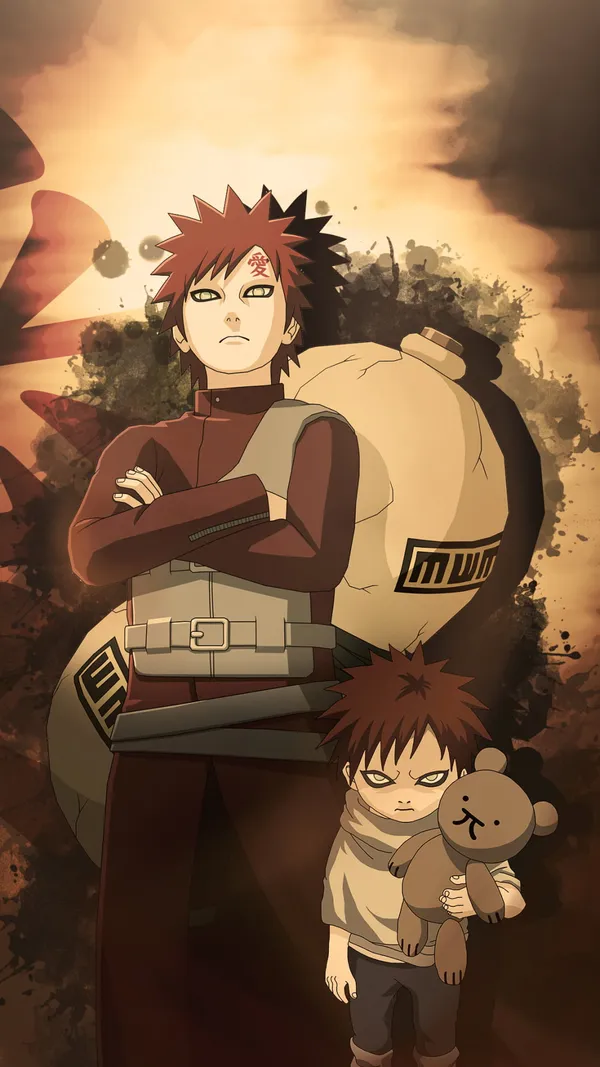 Two characters from the anime Naruto, Gaara and his adopted brother Kankuro