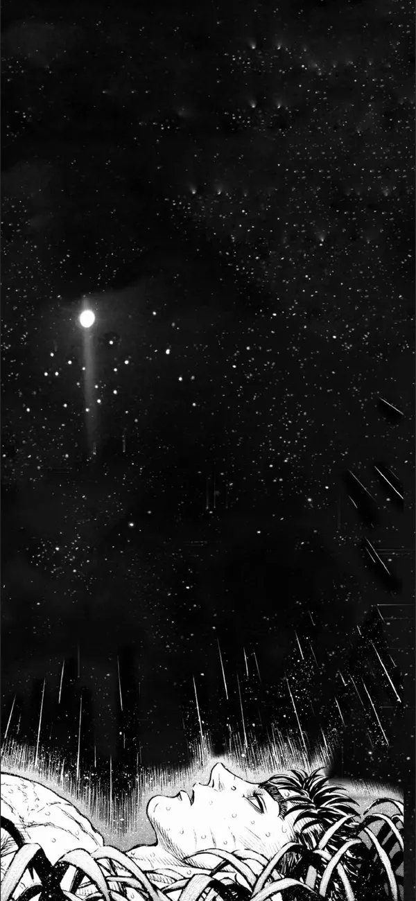 Two men are lying on the ground, looking up at a meteor shower