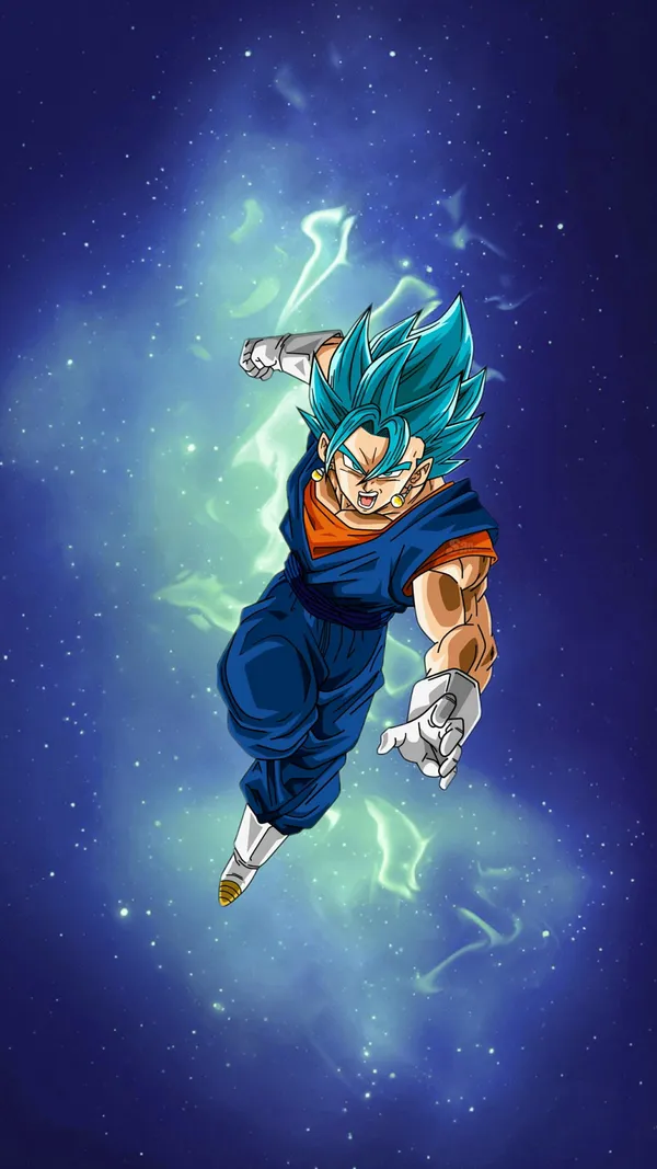 Vegito, a character from Dragon Ball Super,
is shown in this picture