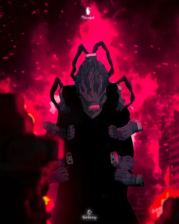 Villainous-looking character with many arms and a creepy face