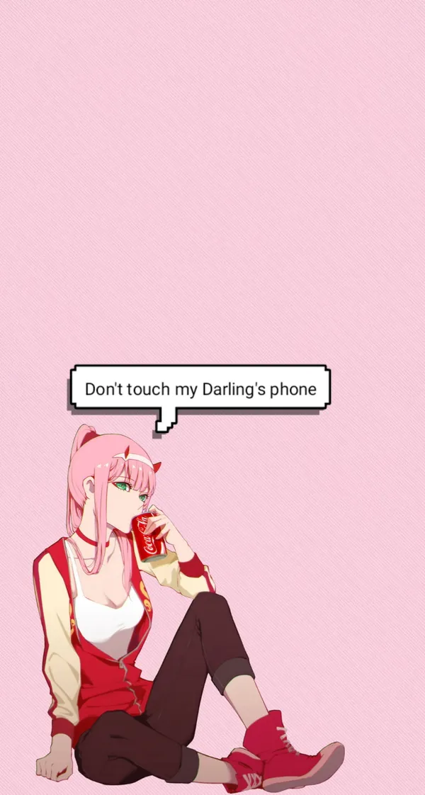 Zero Two from Darling in the Franxx drinking a Coca-Cola